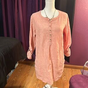 Duluth trading shirt dress, sz L, orange and white